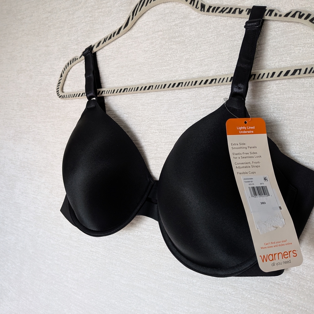 Warner's Women's 38D Side Smoothing Black Lightly Lined Underwire Bra